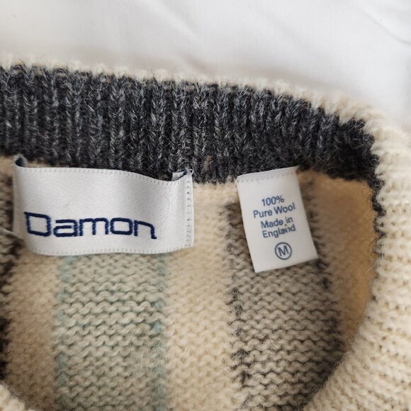 Vintage Damon 100% Pure Wool Sweater M Pullover Knit Grandpa Made in England - Picture 2 of 16